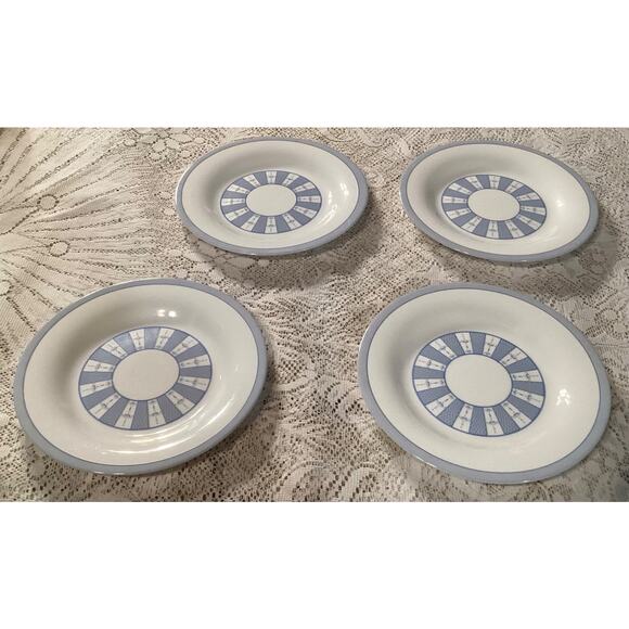 Set of 4 Martha Stewart Everyday Garden Trellis 7.75” Salad Plates Blue White - Picture 4 of 9